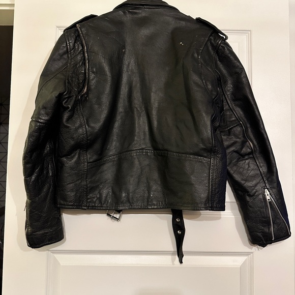 SOLD VINTAGE Protech Leather Jacket Black Motorcycle Punk Racer Biker Very heavy - Picture 8 of 11